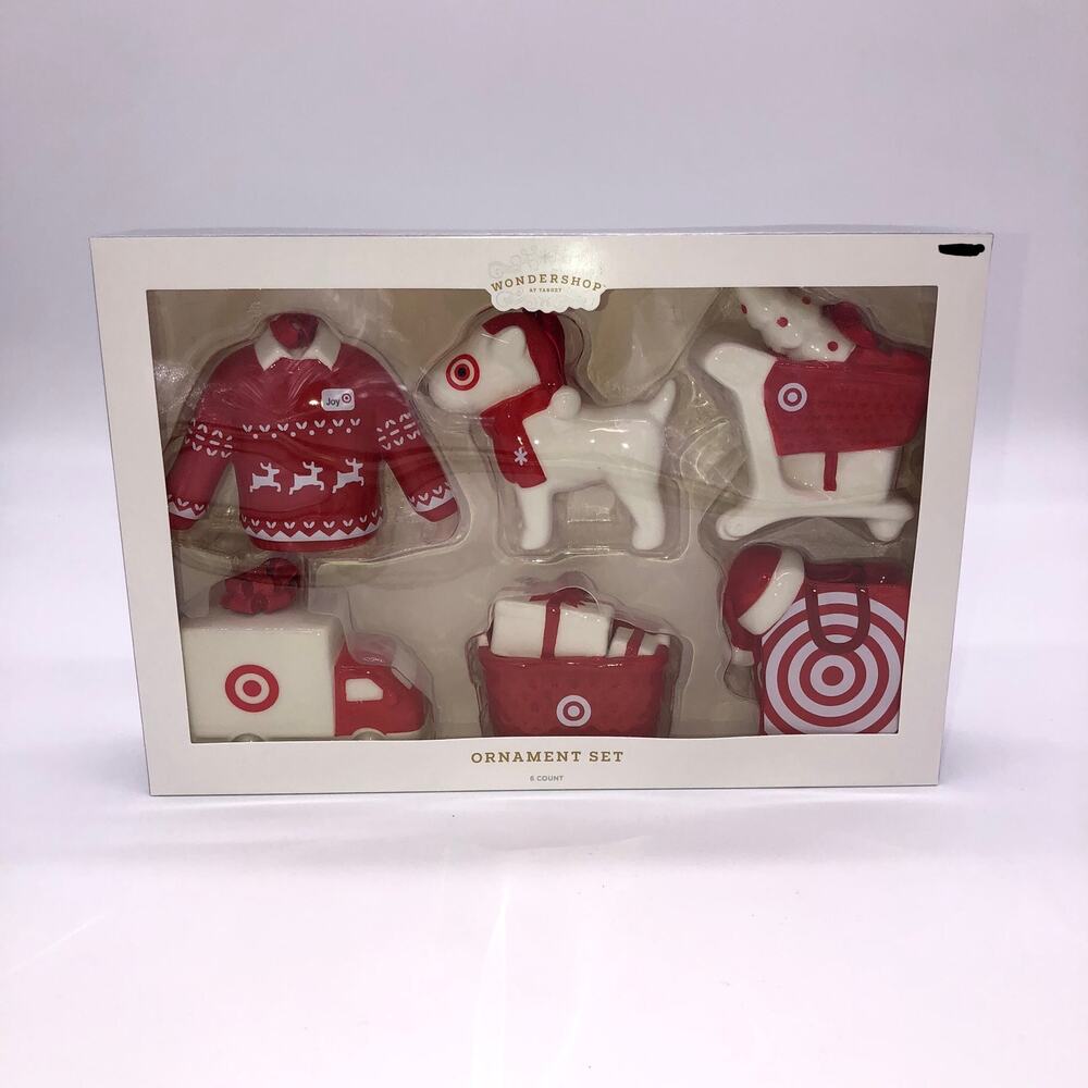 Target Wondershop 6 pc Bullseye Christmas Ornament Set Dog Truck Basket Sweater